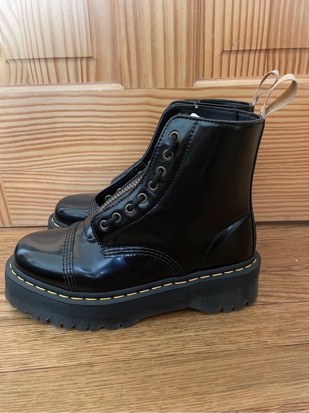 Dr. Martens Black Patent Lace-Up Boots with Front Zipper - Picture 2 of 6